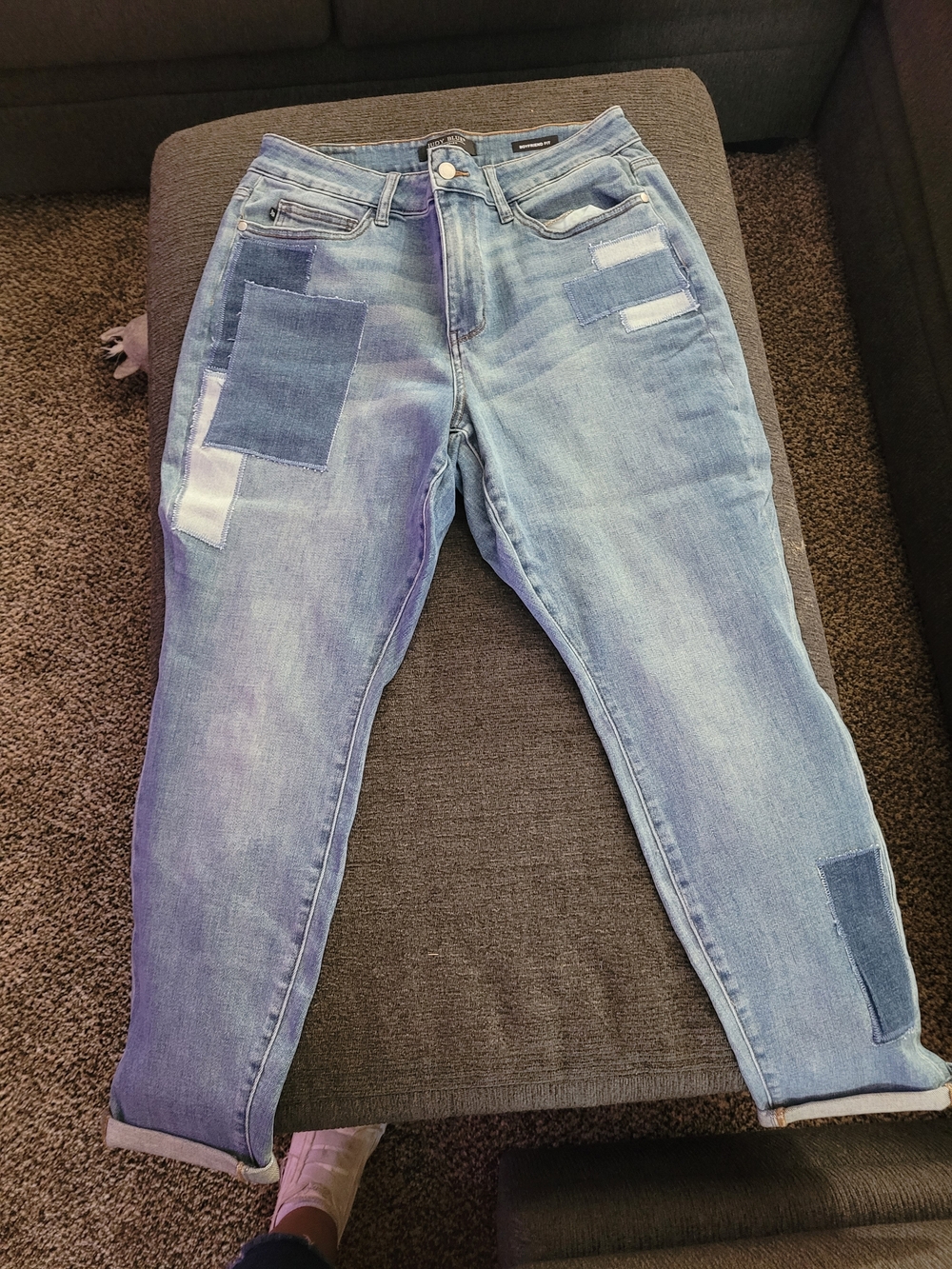 Judy Blue Light & Dark Blue Patchwork Boyfriend Jeans